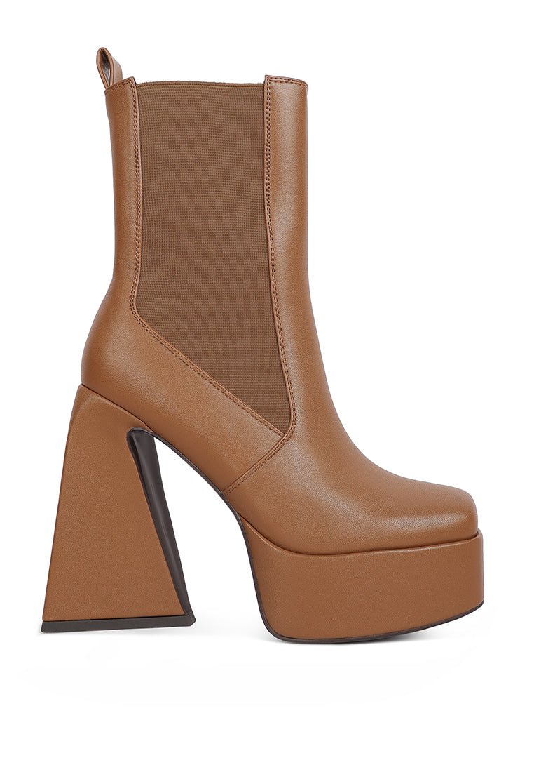 Frosty Platform Chelsea Boots - High Block Heel with Elasticated Gussets - Style Queenz