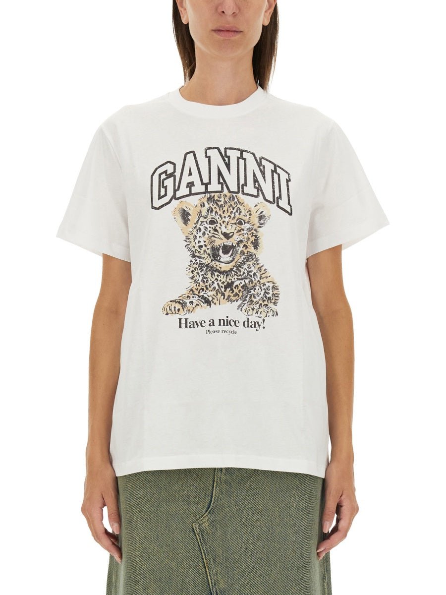 GANNI Animal Print Cotton T-Shirt - Women's Casual Travel Top - Style Queenz