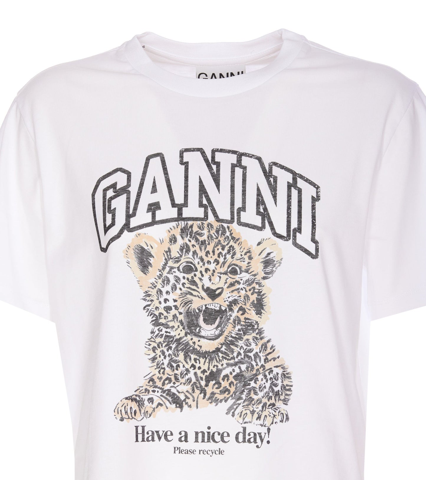 GANNI Animal Print Cotton T-Shirt - Women's Casual Travel Top - Style Queenz