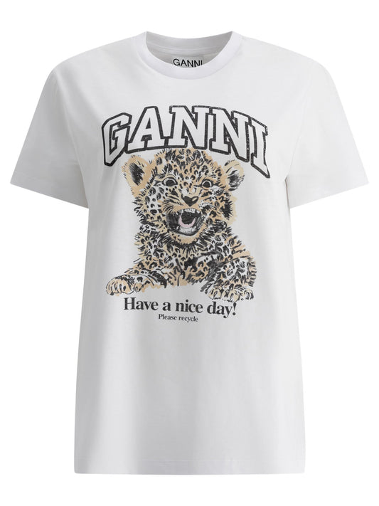 GANNI Animal Print Cotton T-Shirt - Women's Casual Travel Top - Style Queenz