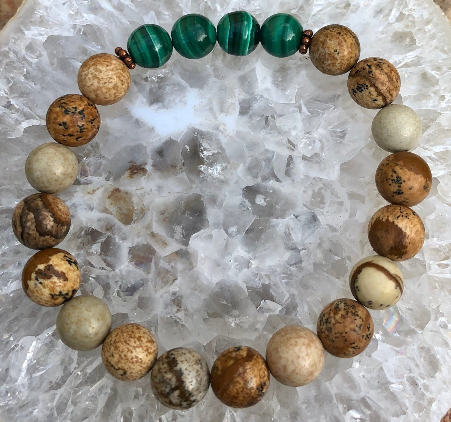 Genuine Malachite Picture Jasper Stretch Bracelet - Natural Healing Crystal Jewelry - Style Queenz