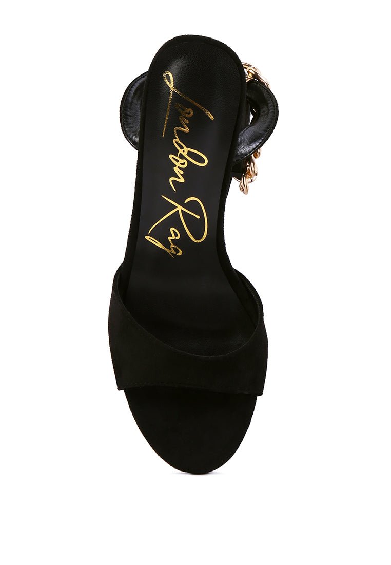 Gone Gurl Chain Lace Up Sandals - Block Heel with Gold Chain Detail - Style Queenz