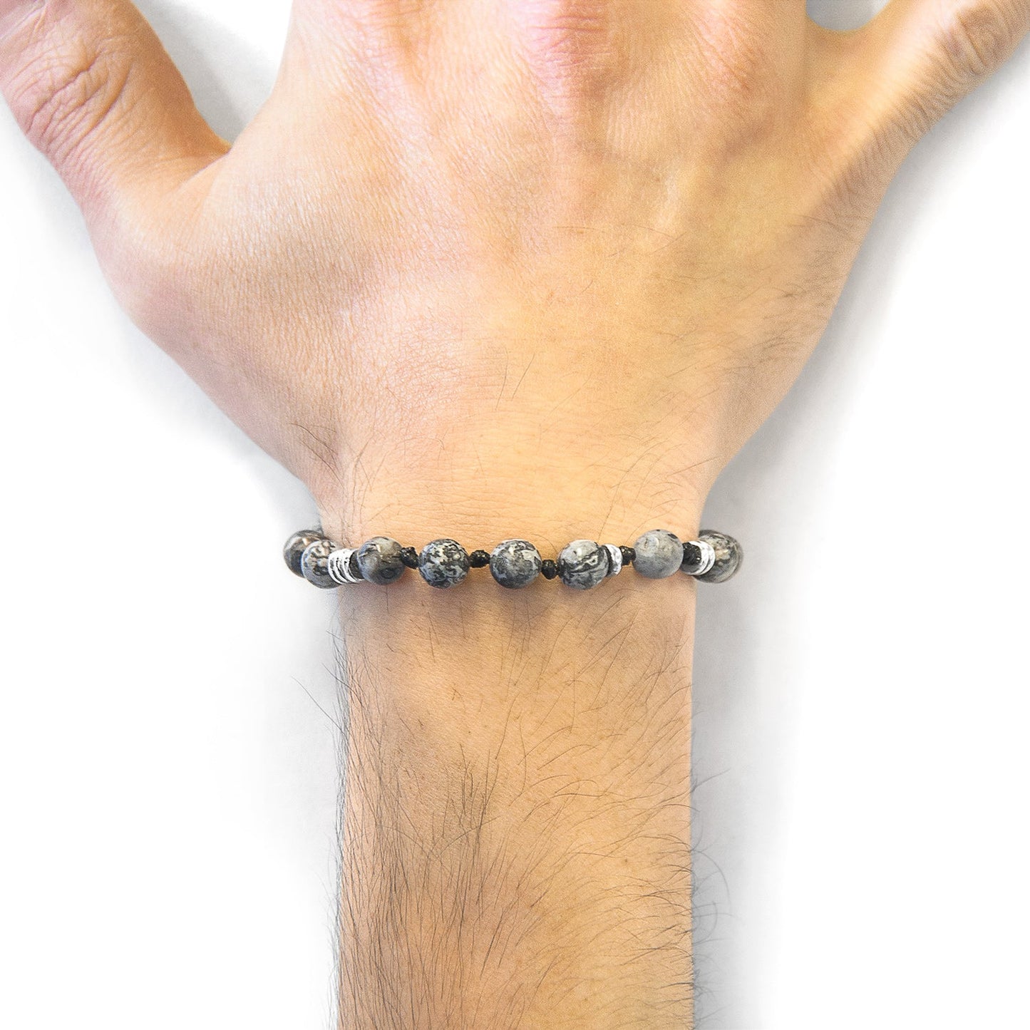Grey Jasper Agaya Macrame Bracelet - Handcrafted Sterling Silver Beaded Jewelry - Style Queenz