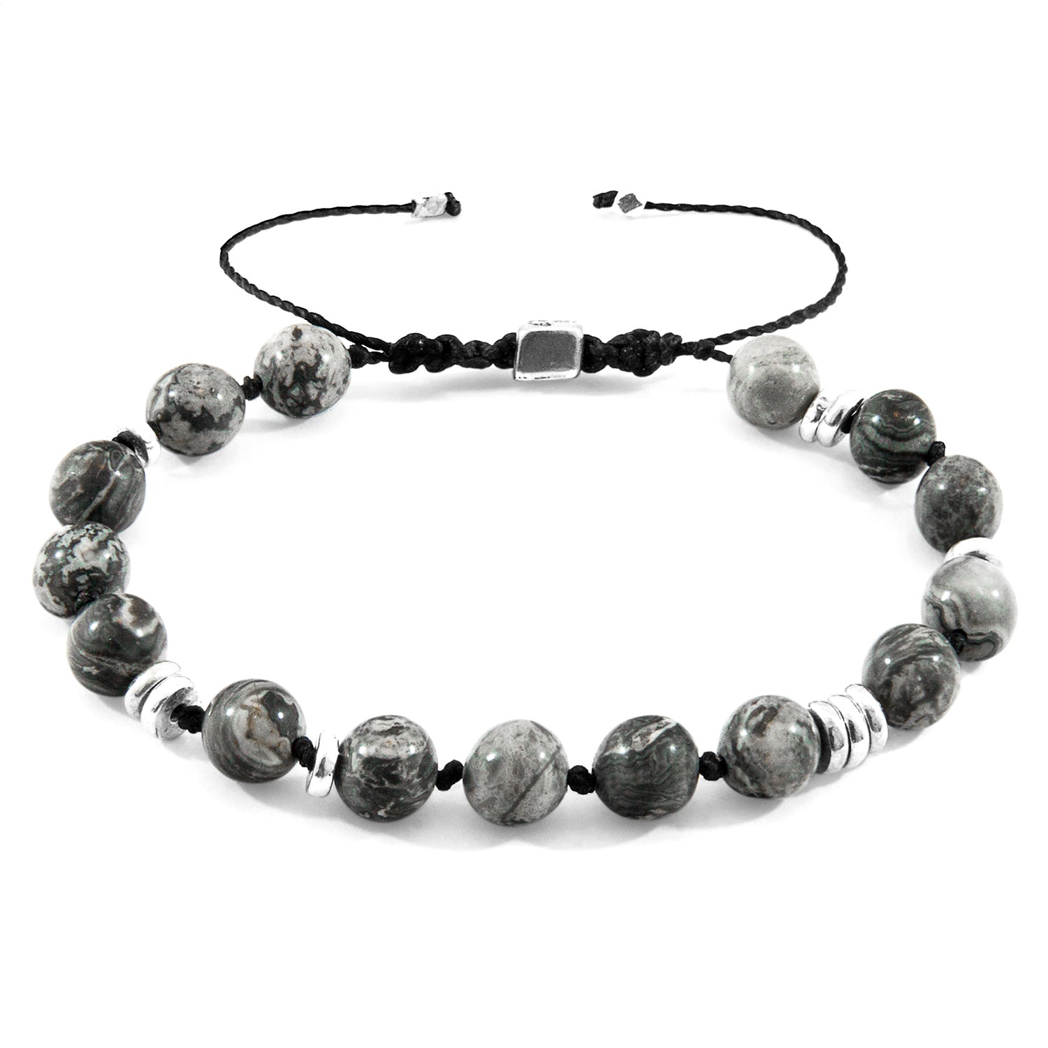 Grey Jasper Agaya Macrame Bracelet - Handcrafted Sterling Silver Beaded Jewelry - Style Queenz
