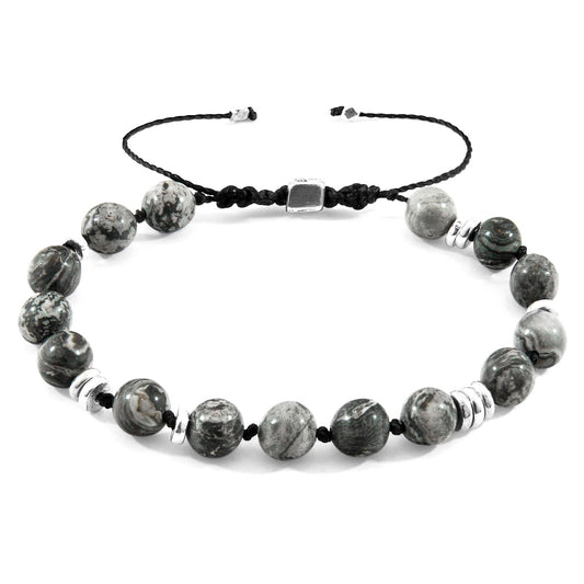 Grey Jasper Agaya Macrame Bracelet - Handcrafted Sterling Silver Beaded Jewelry - Style Queenz