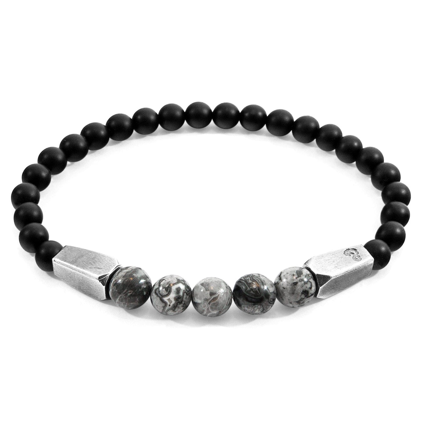 Grey Jasper Hukou Bracelet - Sterling Silver & Black Agate Beaded Jewelry - Style Queenz