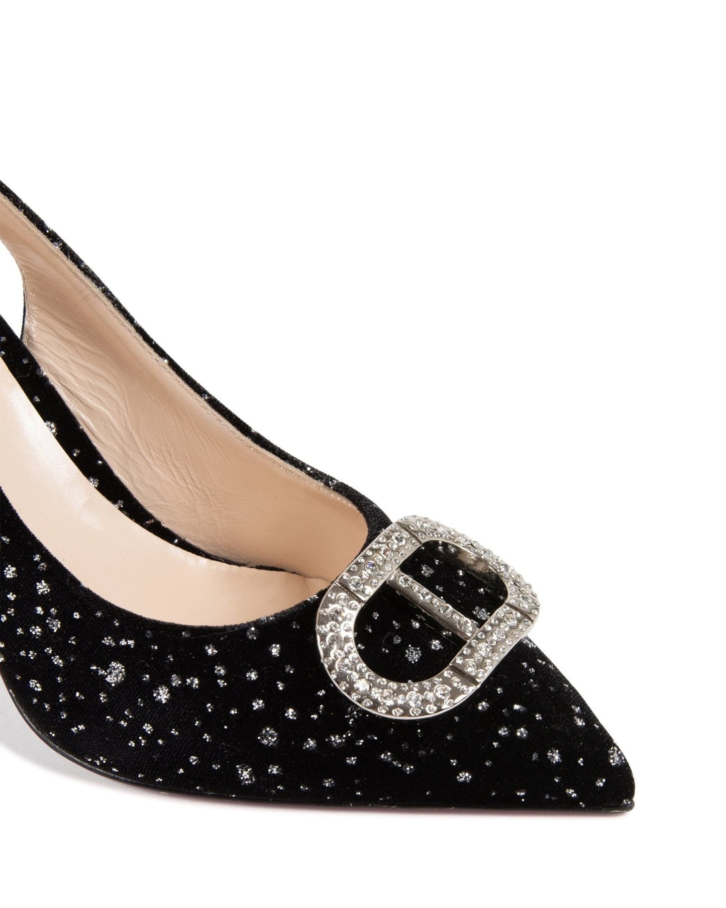 Guggenheim Slinky Logo Pointed - Toe Slingback Pumps - Italian Velvet 8cm Heel - Style Queenz