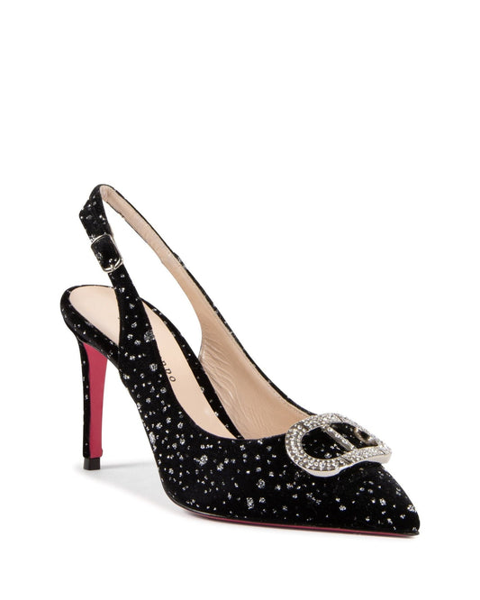 Guggenheim Slinky Logo Pointed - Toe Slingback Pumps - Italian Velvet 8cm Heel - Style Queenz