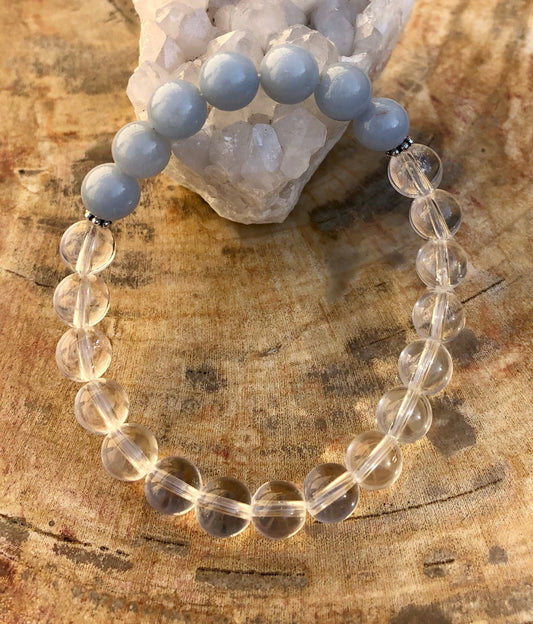 Handmade Angelite Celestite Crystal Quartz Bracelet - Genuine Gemstone Healing Jewelry - Style Queenz