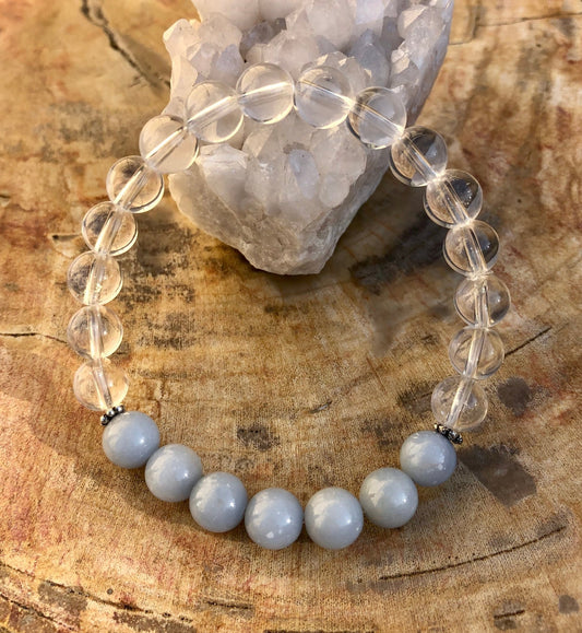 Handmade Angelite Celestite Crystal Quartz Bracelet - Genuine Gemstone Healing Jewelry - Style Queenz