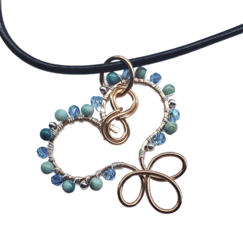 Handmade Copper Wire Wrapped Turquoise Heart Necklace - Adjustable Leather Cord - Style Queenz
