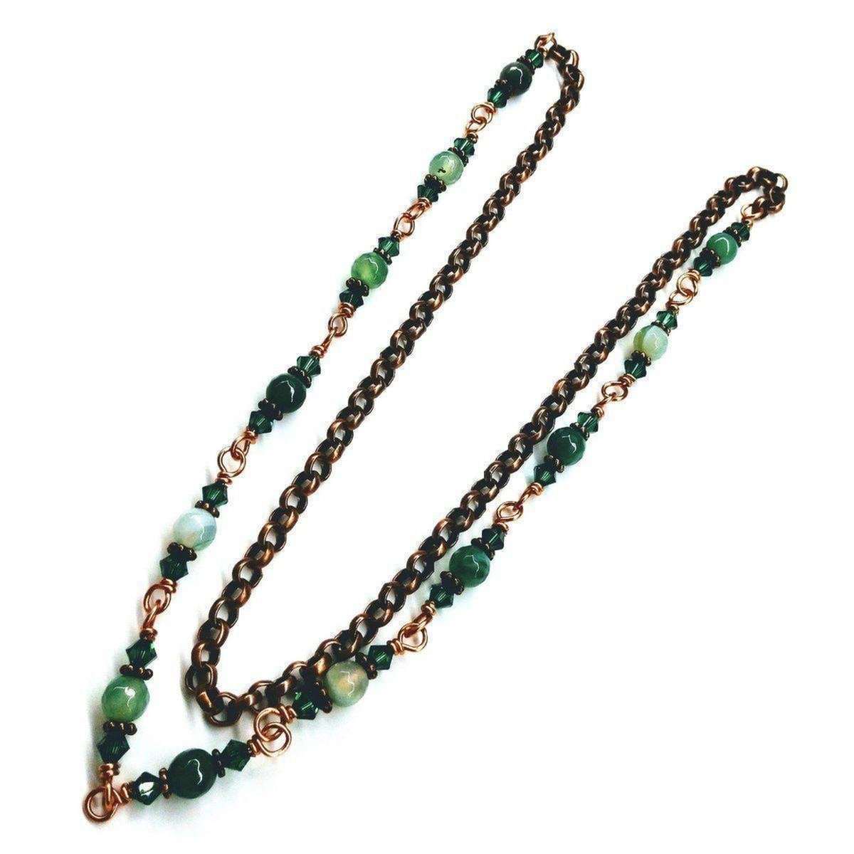 Handmade Wire Wrapped Emerald Agate Necklace - 24 Inch Copper Gemstone Jewelry - Style Queenz