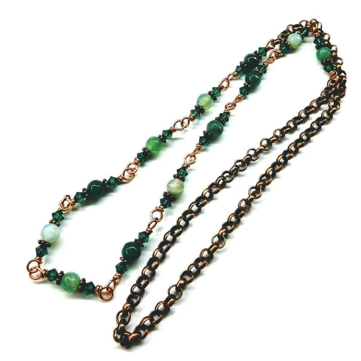 Handmade Wire Wrapped Emerald Agate Necklace - 24 Inch Copper Gemstone Jewelry - Style Queenz