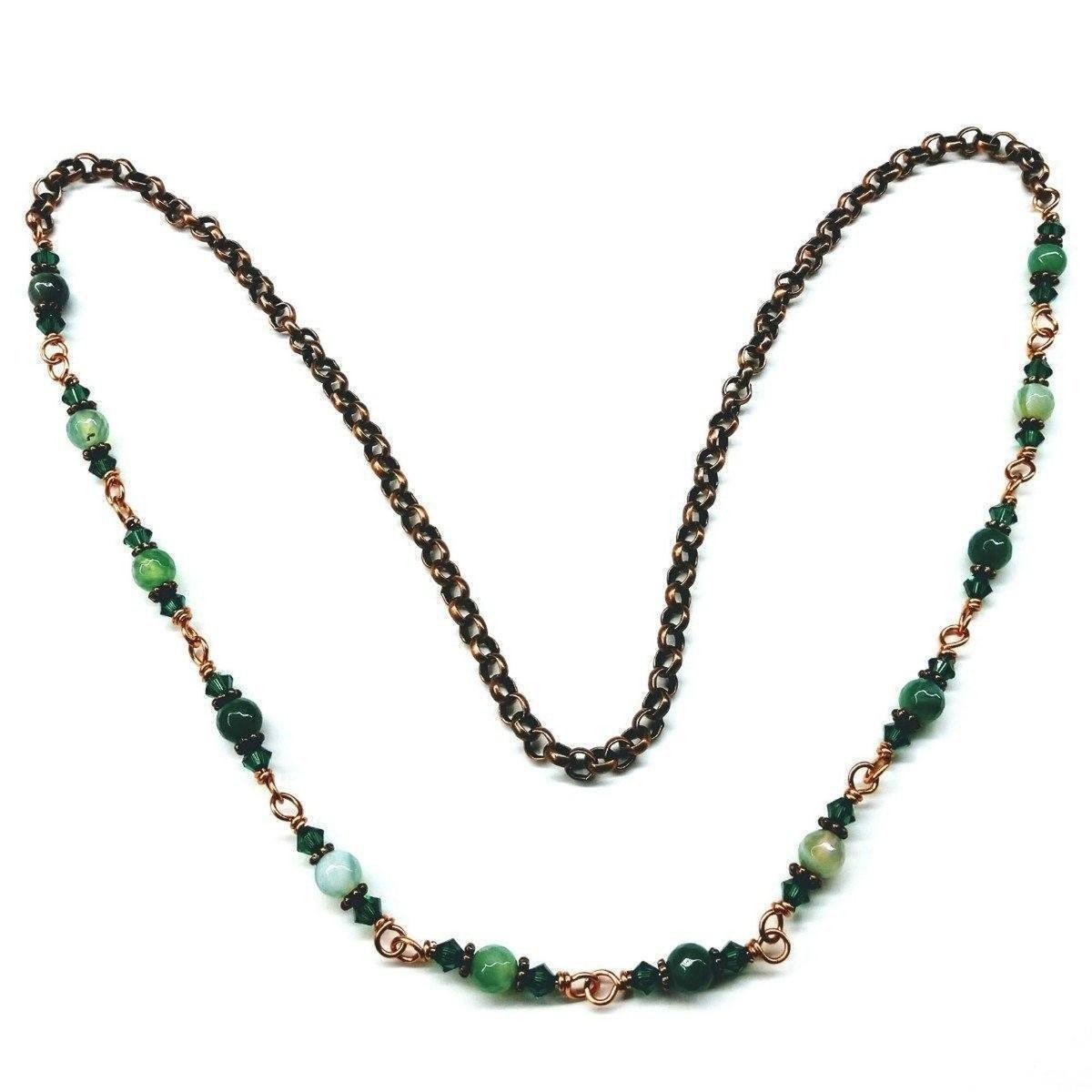 Handmade Wire Wrapped Emerald Agate Necklace - 24 Inch Copper Gemstone Jewelry - Style Queenz