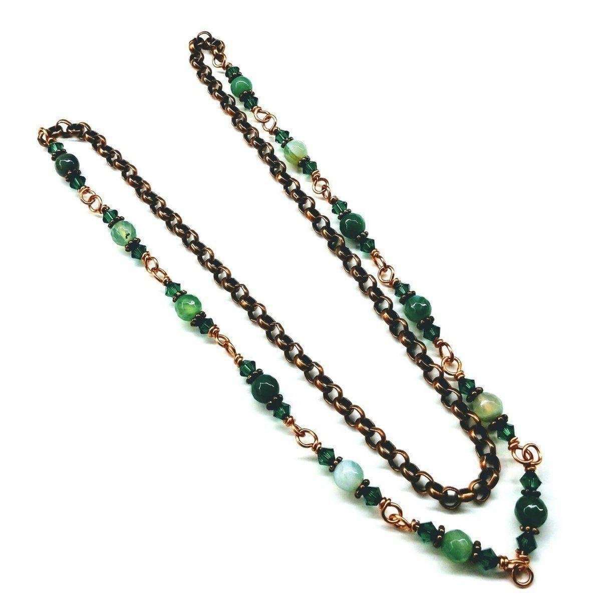 Handmade Wire Wrapped Emerald Agate Necklace - 24 Inch Copper Gemstone Jewelry - Style Queenz