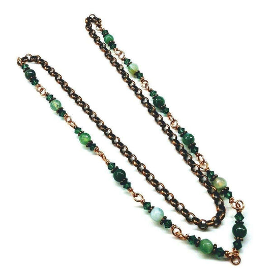 Handmade Wire Wrapped Emerald Agate Necklace - 24 Inch Copper Gemstone Jewelry - Style Queenz