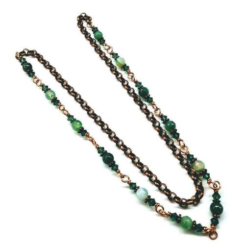 Handmade Wire Wrapped Emerald Agate Necklace - 24 Inch Copper Gemstone Jewelry - Style Queenz