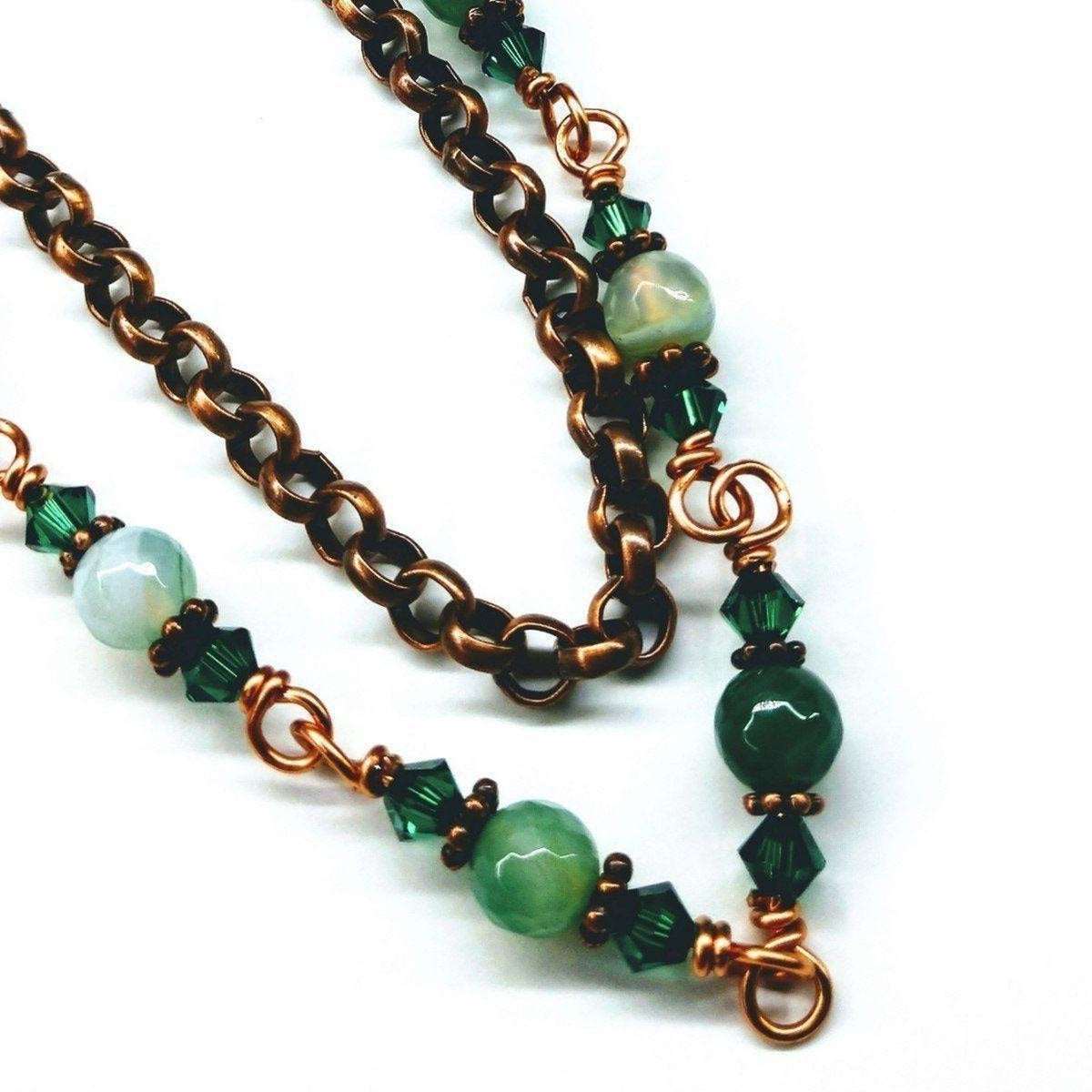 Handmade Wire Wrapped Emerald Agate Necklace - 24 Inch Copper Gemstone Jewelry - Style Queenz