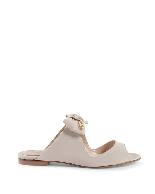 Helen Flat Sandal Sand - Italian Grosgrain Designer Flats with Gold Logo - Style Queenz