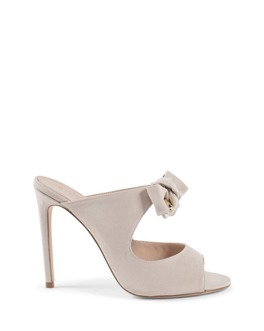 Helen High Mule Sand - Italian Grosgrain Designer Heels 9cm with Gold Logo - Style Queenz