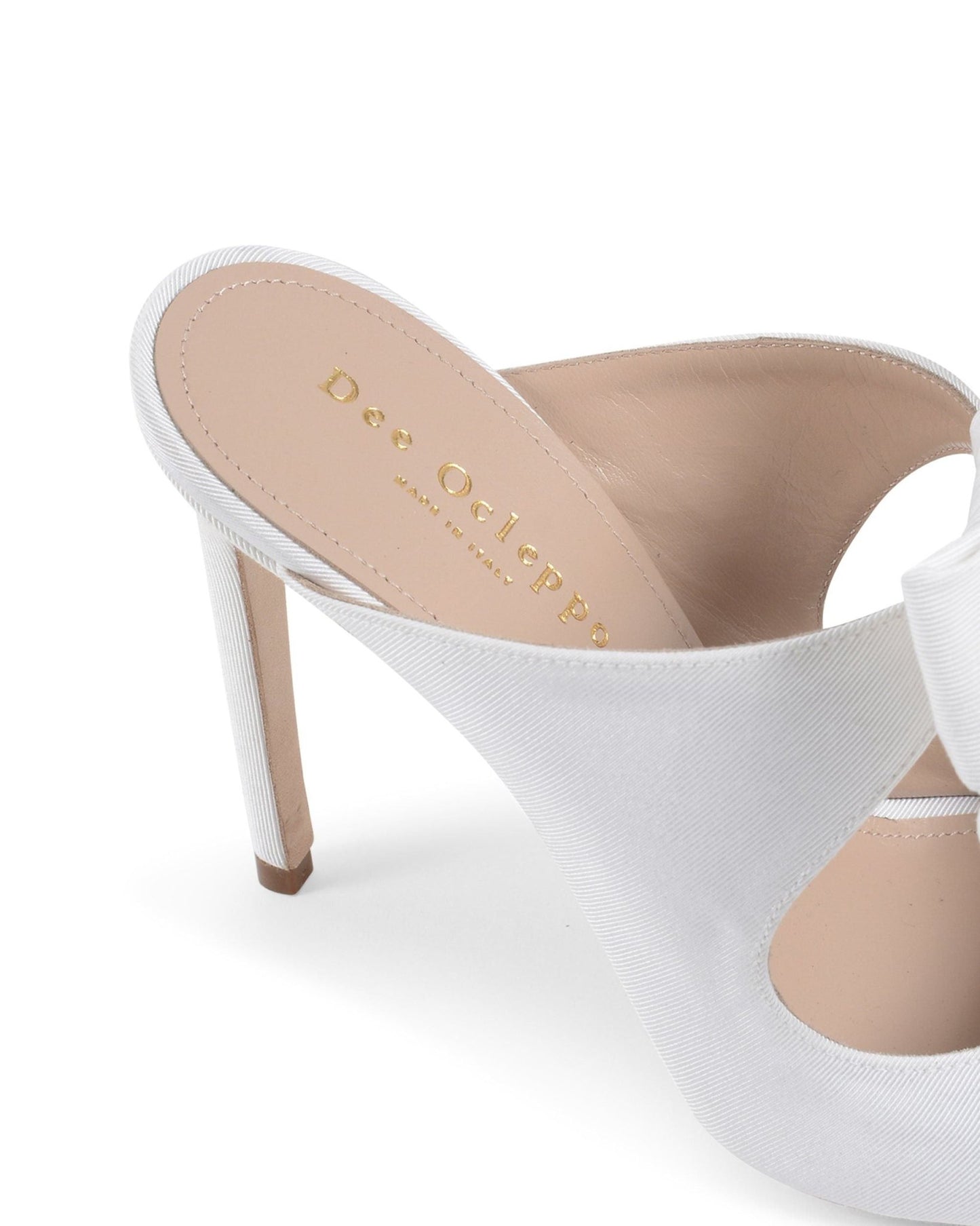 Helen High Mule White - Italian Grosgrain Designer Heels 9cm with Gold Logo - Style Queenz