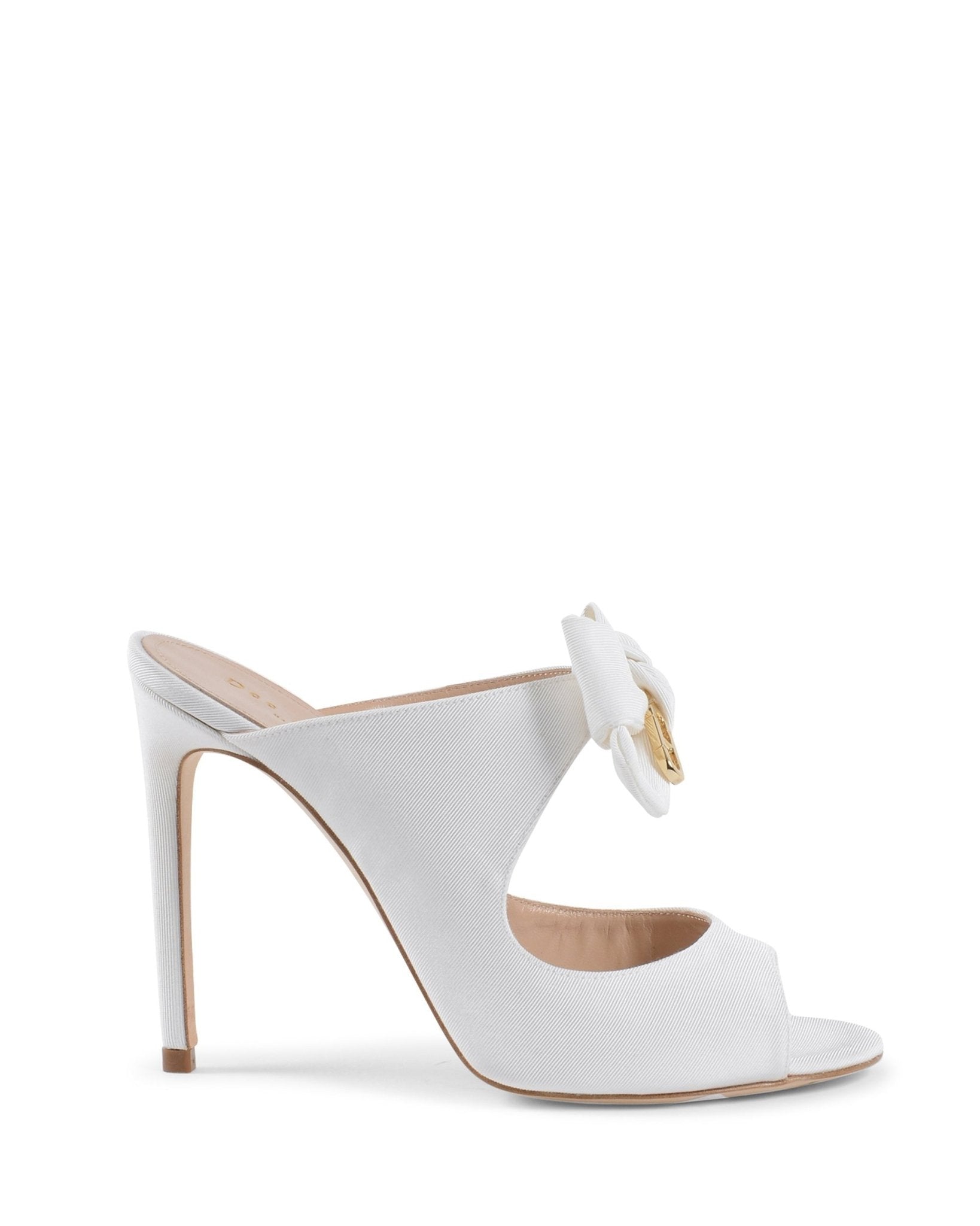 Helen High Mule White - Italian Grosgrain Designer Heels 9cm with Gold Logo - Style Queenz