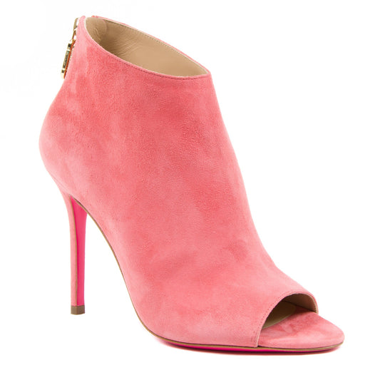 Here Comes Trouble Ankle - Italian Suede Peep Toe Bootie with 10.5cm Stiletto Heel - Style Queenz