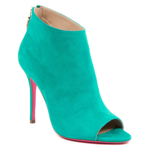 Here Comes Trouble Italian Leather Ankle Bootie - Peep Toe Stiletto Heels - Style Queenz