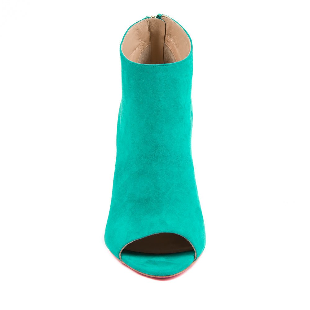 Here Comes Trouble Italian Leather Ankle Bootie - Peep Toe Stiletto Heels - Style Queenz