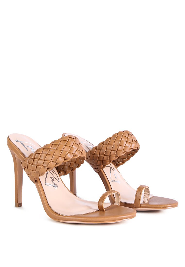 High Perks Woven Strap Toe Ring Sandals - Pointed High Heel Sandals - Style Queenz