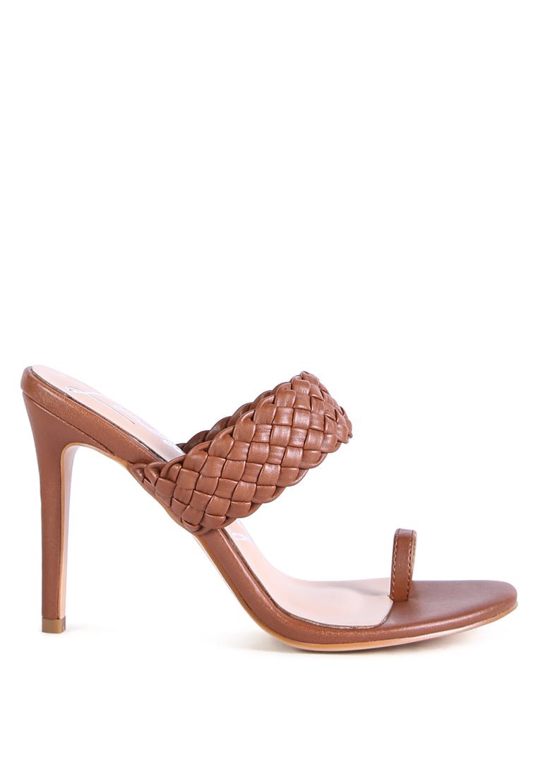 High Perks Woven Strap Toe Ring Sandals - Pointed High Heel Sandals - Style Queenz