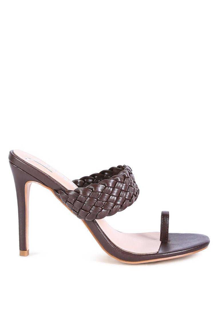 High Perks Woven Strap Toe Ring Sandals - Pointed High Heel Sandals - Style Queenz