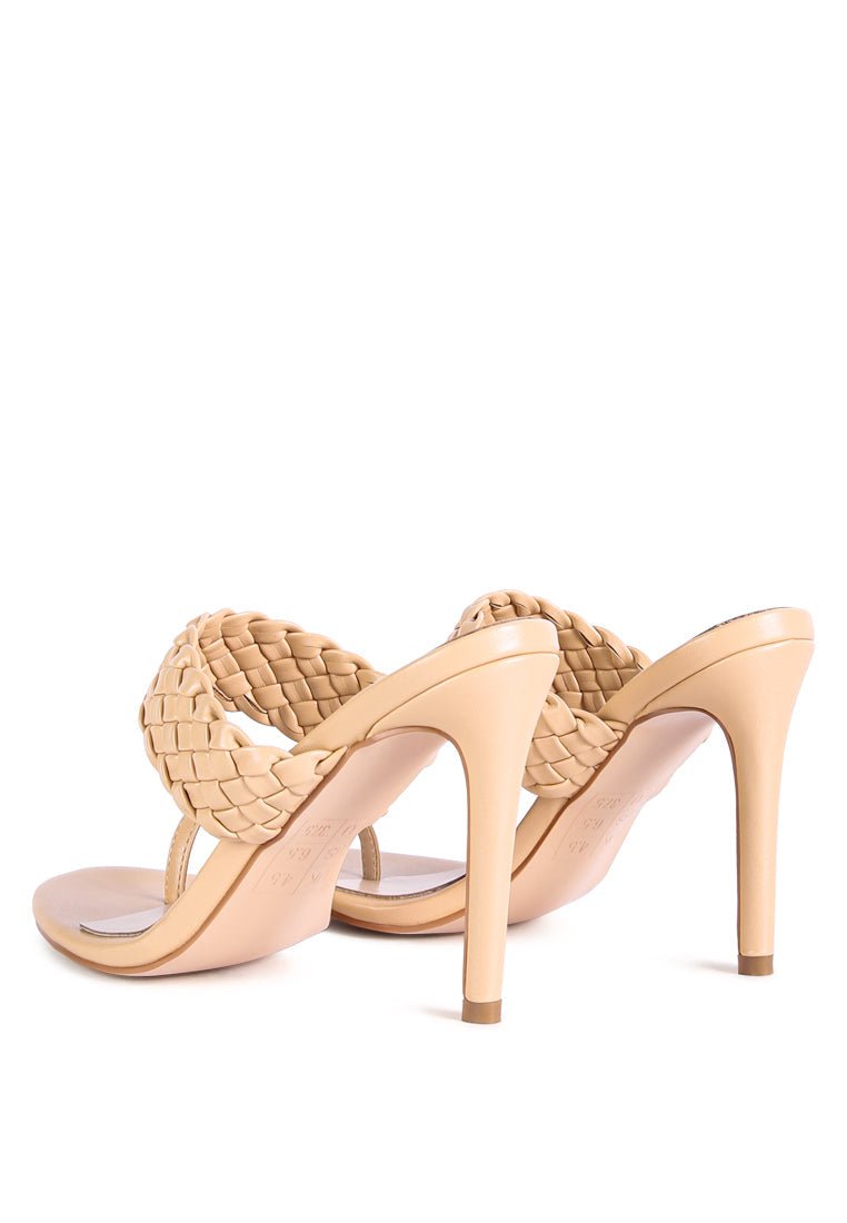 High Perks Woven Strap Toe Ring Sandals - Pointed High Heel Sandals - Style Queenz