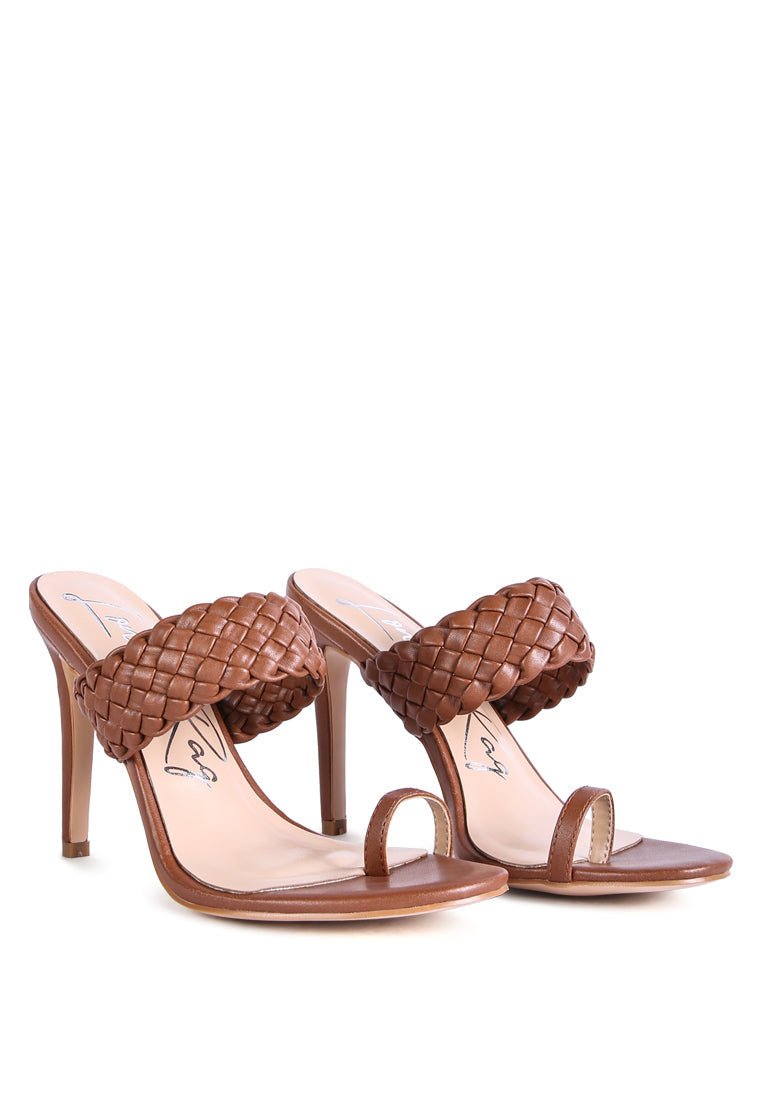 High Perks Woven Strap Toe Ring Sandals - Pointed High Heel Sandals - Style Queenz