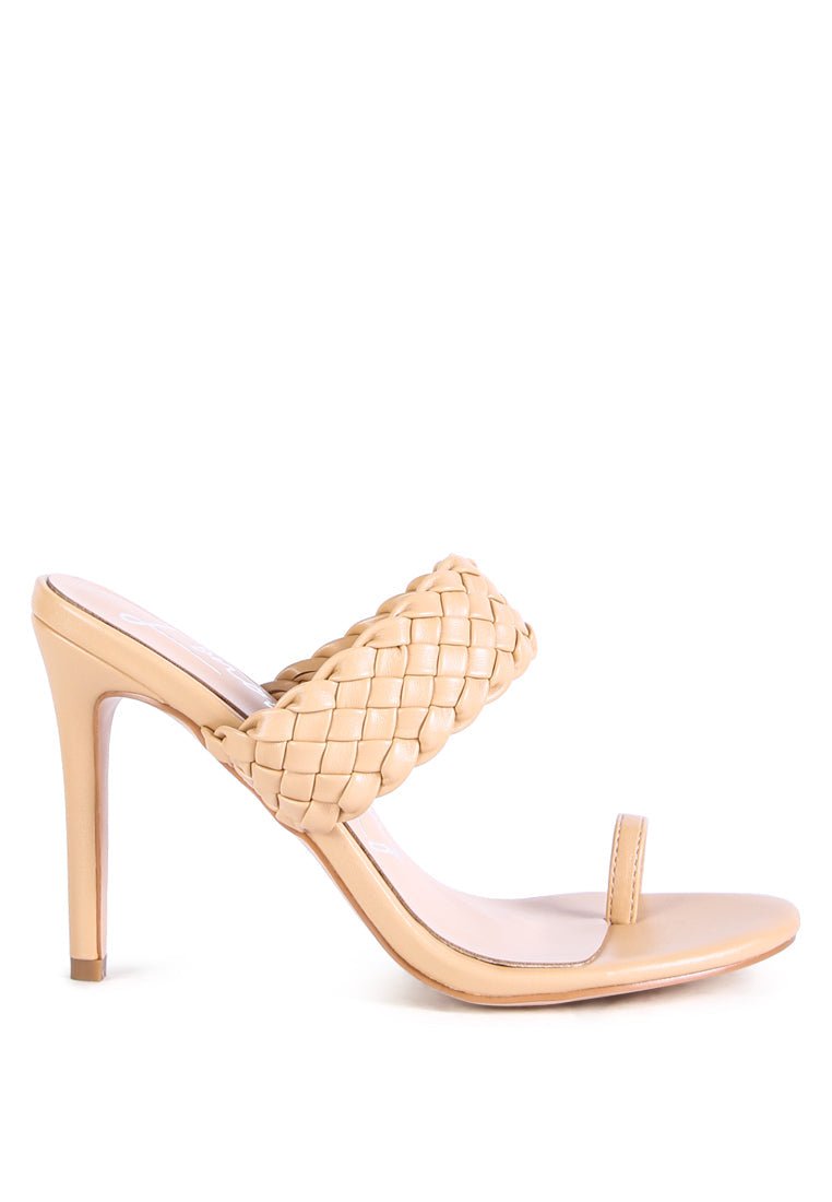 High Perks Woven Strap Toe Ring Sandals - Pointed High Heel Sandals - Style Queenz