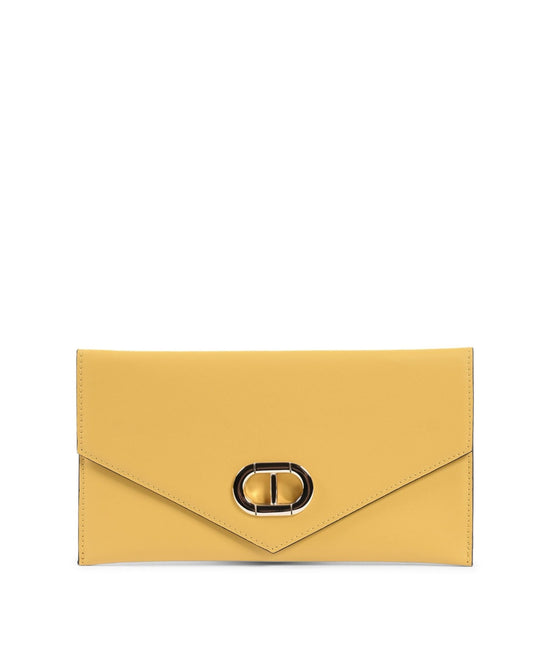 Italian Yellow Leather Envelope Clutch - Premium Ruga Leather Designer Handbag - Style Queenz