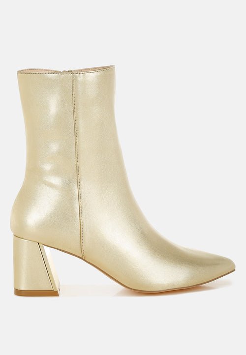 Kaira High Ankle Boots - Metallic Accent Heel Block Boots for Women - Style Queenz