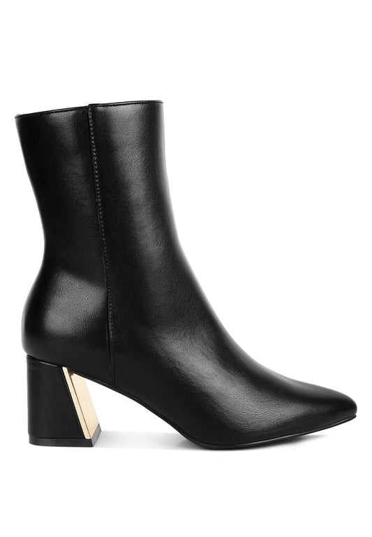 Kaira High Ankle Boots - Metallic Accent Heel Block Boots for Women - Style Queenz