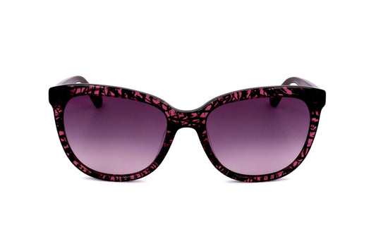 Sunglasses with black frame and pink leopard print on a white background