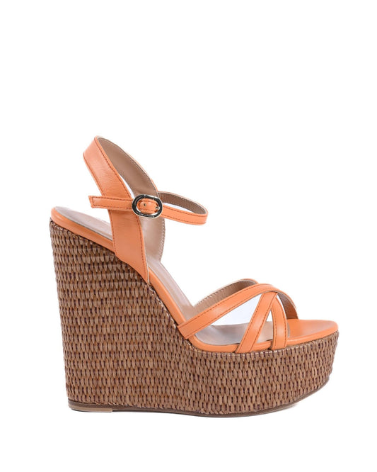 Kate Orange Platform Sandals - Luxury Leather Raffia Heel Shoes - Style Queenz