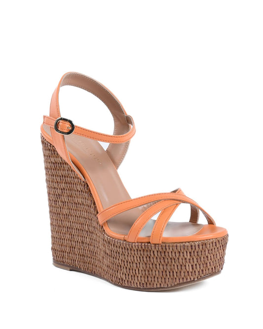 Kate Orange Platform Sandals - Luxury Leather Raffia Heel Shoes - Style Queenz