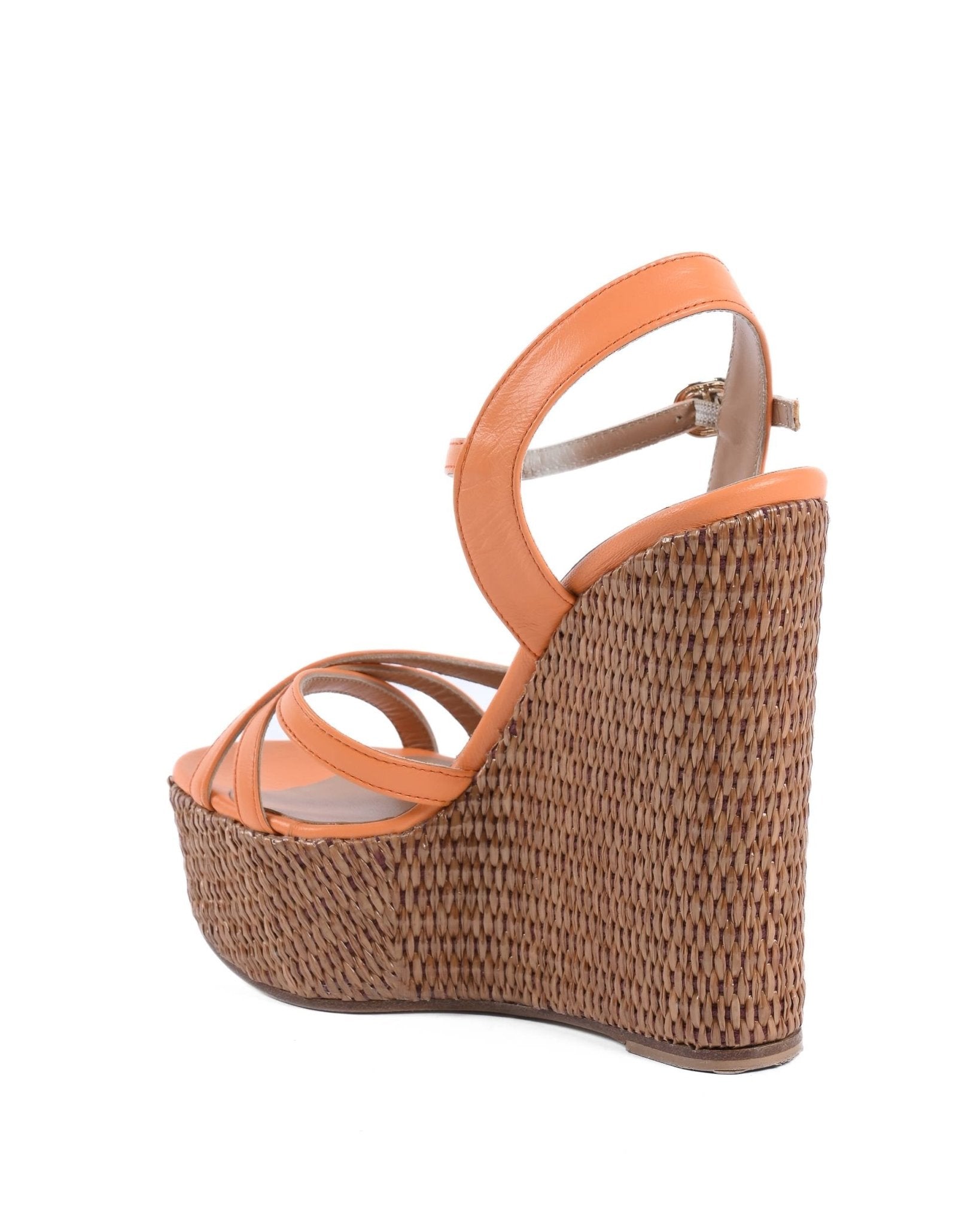 Kate Orange Platform Sandals - Luxury Leather Raffia Heel Shoes - Style Queenz