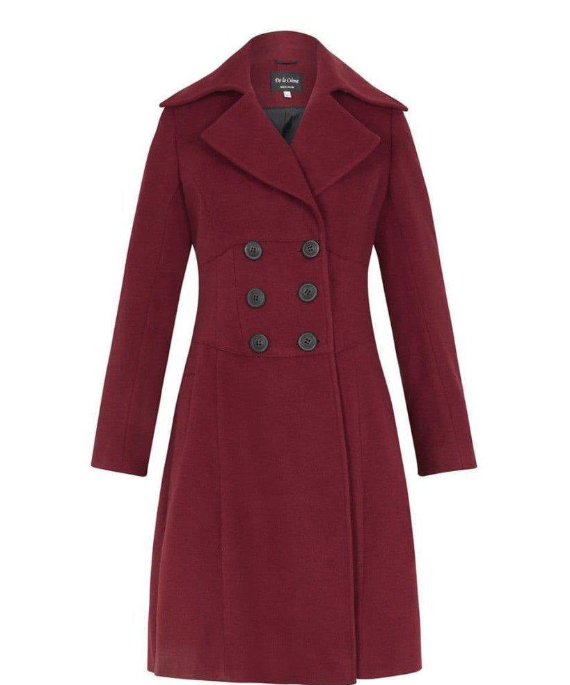 Red coat with black buttons on a white background