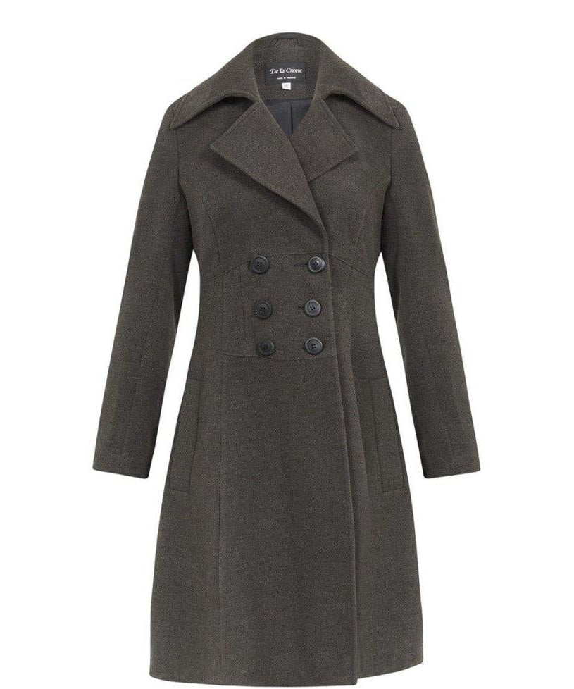 Gray coat with black buttons on a white background