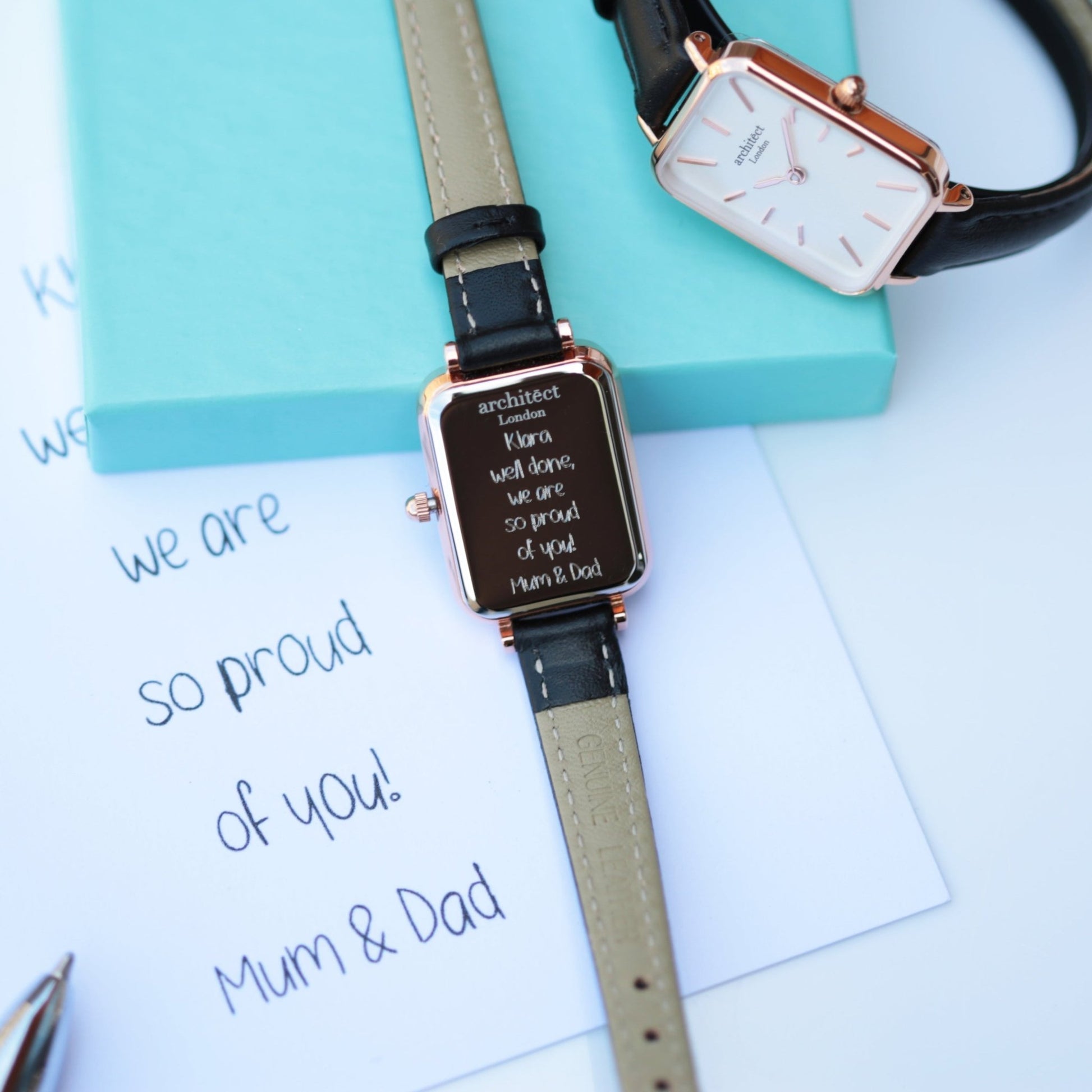 Ladies Architēct Lille Brilliant White Watch - Handwriting Engraving Leather Strap - Style Queenz
