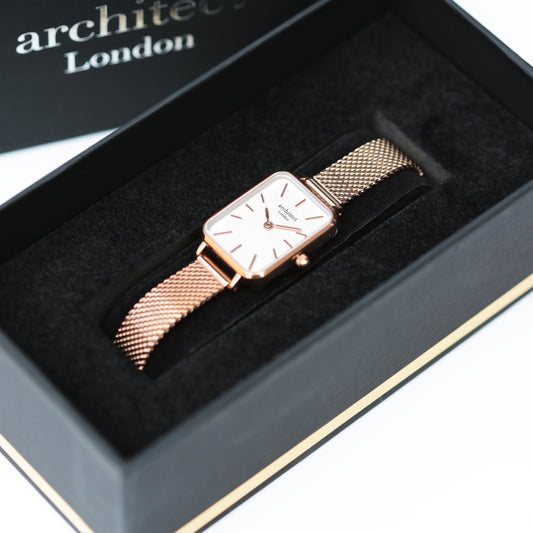 Ladies Architēct Lille Rose Gold Watch - Personalized Modern Font Engraving - Style Queenz