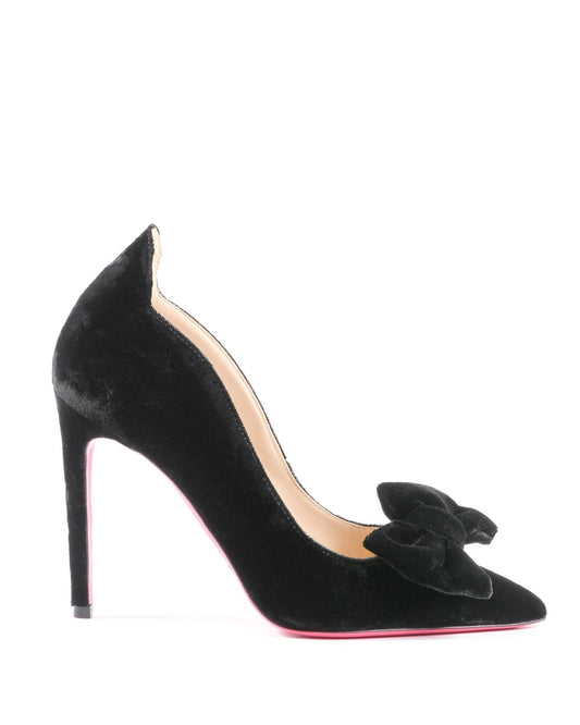 Ladies Velvet Bow Pump Black - Italian High Heel with Elegant Bow Detail - Style Queenz