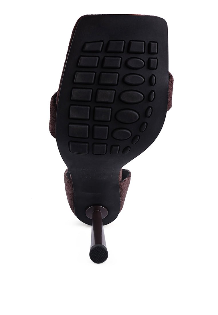 Last Sip Micro Suede High Heel Sandals - Metallic Chain Detail Stilettos - Style Queenz