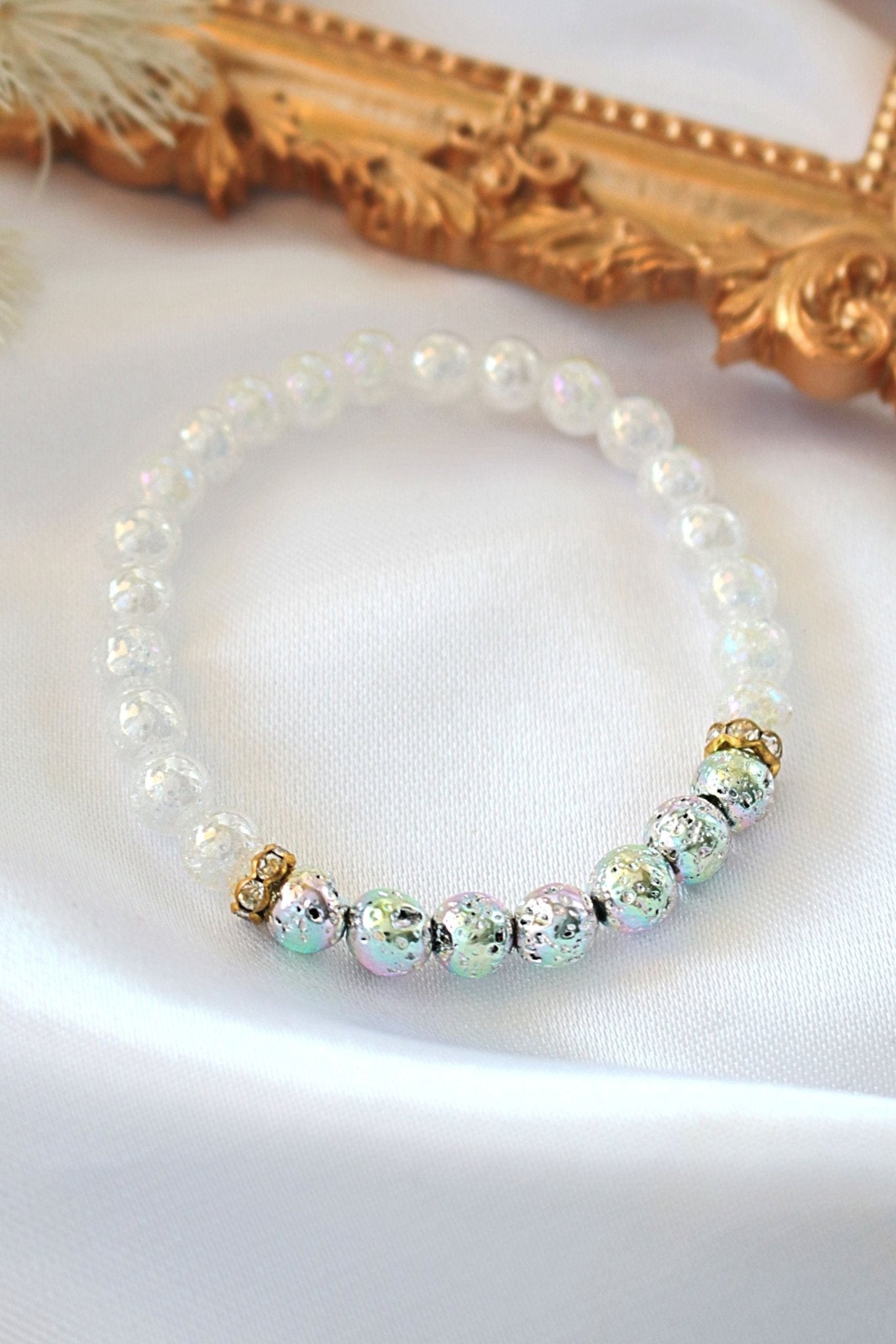 Lava Stone Aroma Diffuser Bracelet - Essential Oil Diffuser Jewelry with Chrome Beads - Style Queenz