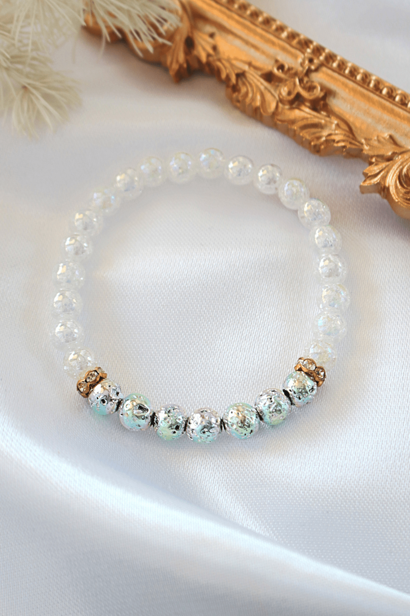 Lava Stone Aroma Diffuser Bracelet - Essential Oil Diffuser Jewelry with Chrome Beads - Style Queenz